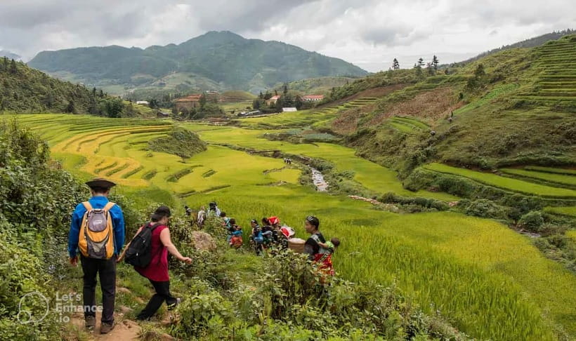 1-Day Sapa Long Trek - Rice Field Terrace, Ethnic Culture - Starting above Sapa with Fansipan in view