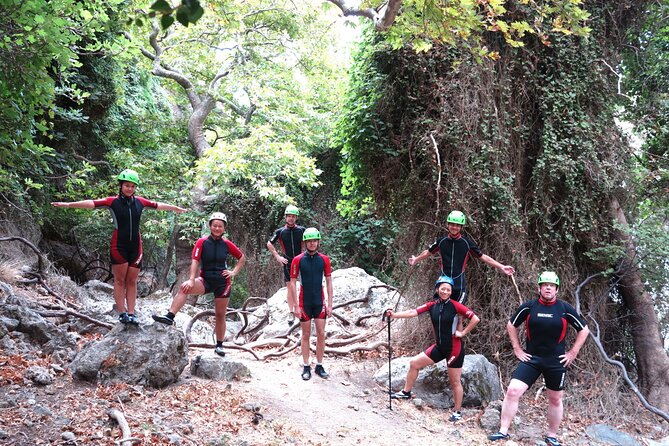 River Trekking at Kourtaliotiko Gorge - The first test is a swim to the waterfall