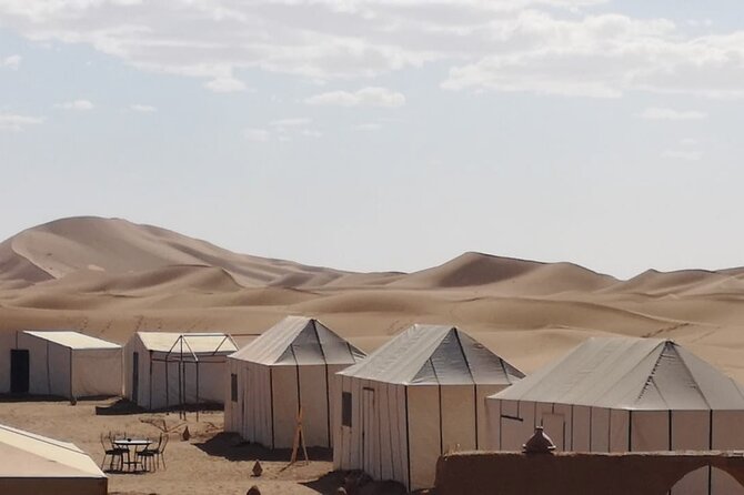Trekking 8 days in the Moroccan desert from Marrakech - Arriving at the fixed Erg Chegaga bivouac